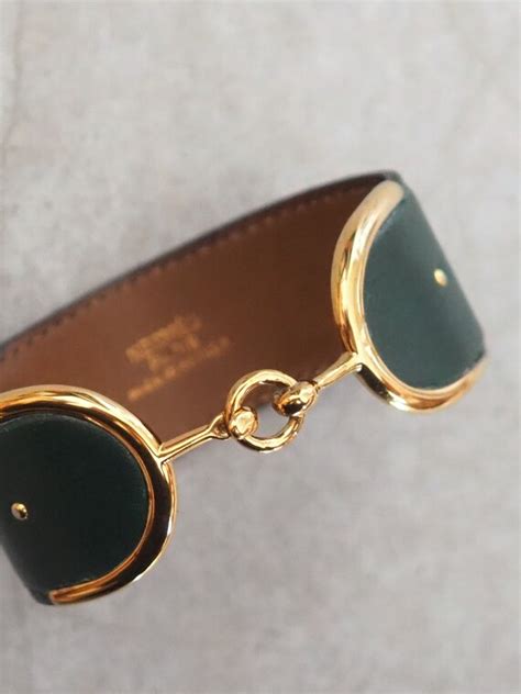 hermes bracelet green leather and gold cuff|hermes cuff price.